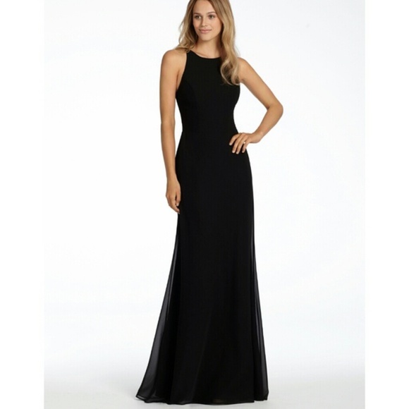 Hayley Paige Occasion Black Crewneck Chiffon Gown - Picture 1 of 3